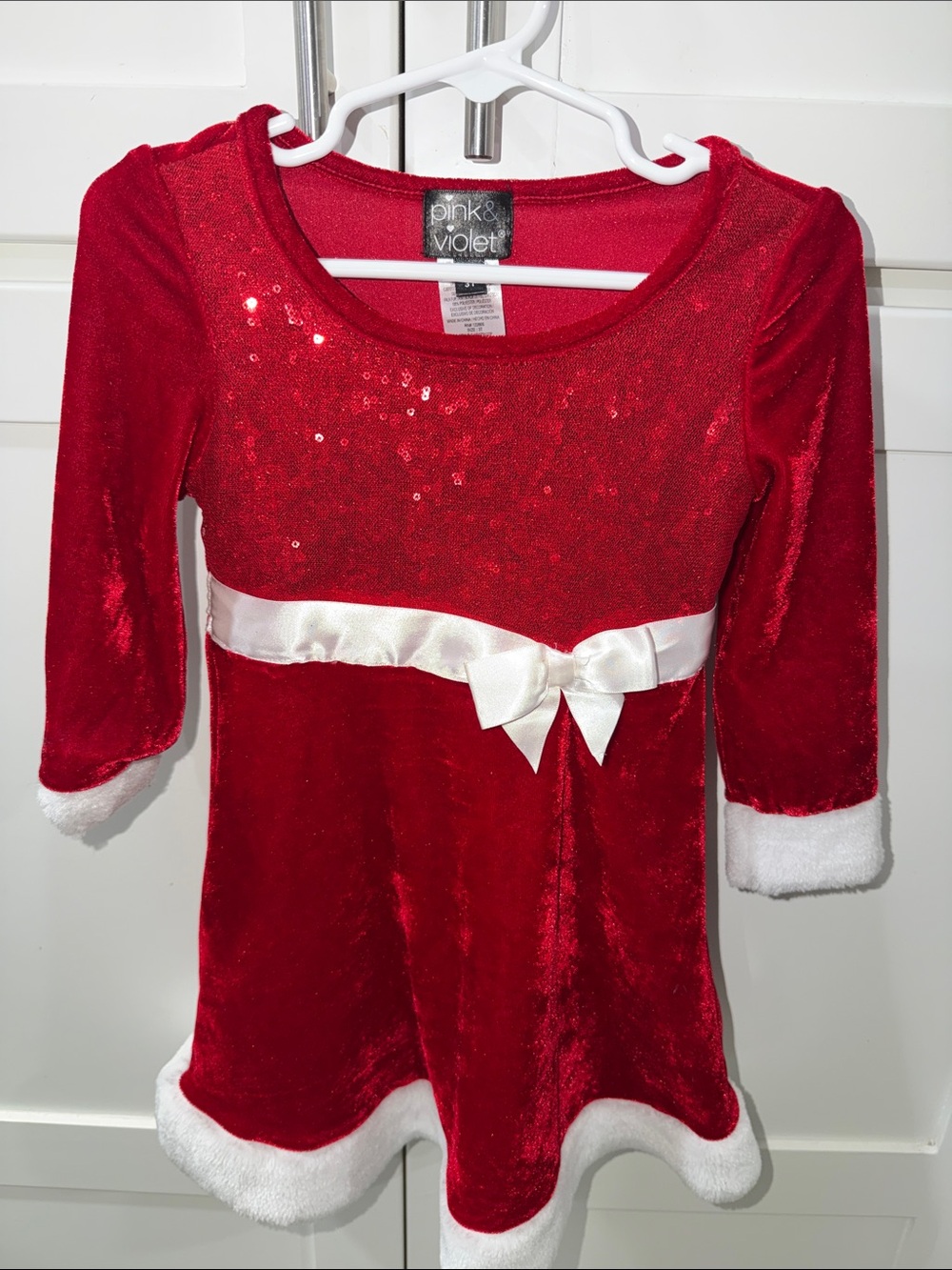 Pink & Violet Kids Red Sequin Holiday Dress with White Bow